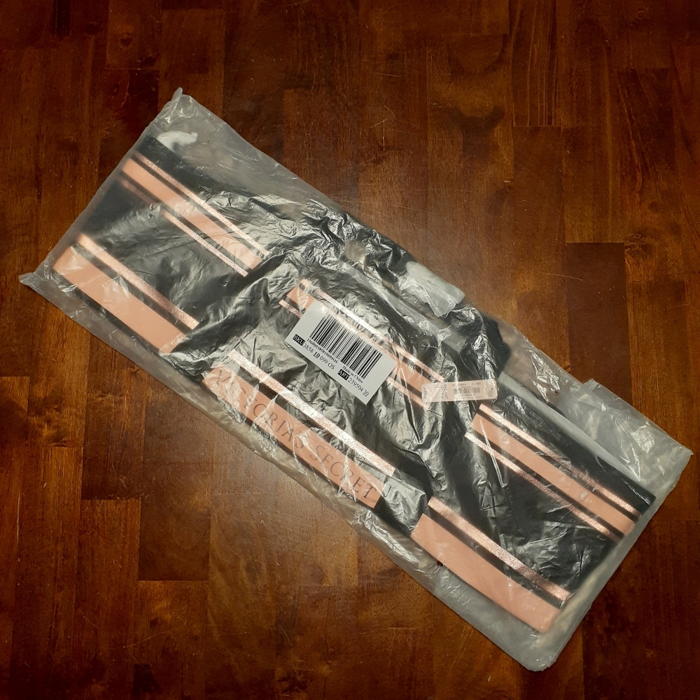 Victoria's Secret Black, Rose Gold striped bag NWT - Picture 2 of 5